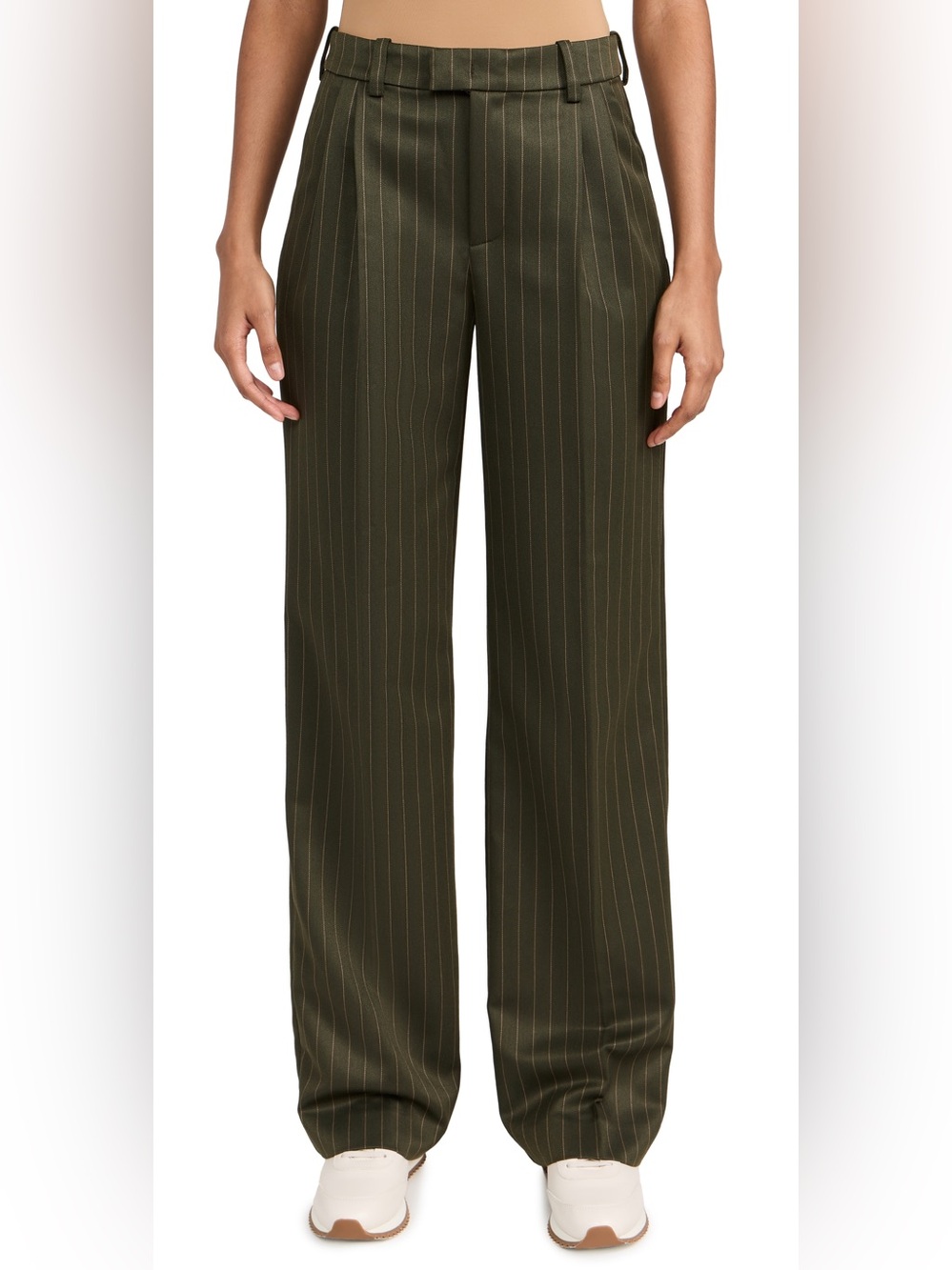 Favorite Daughter Agnes Olive Green Pinstripe Wide-Leg Trousers